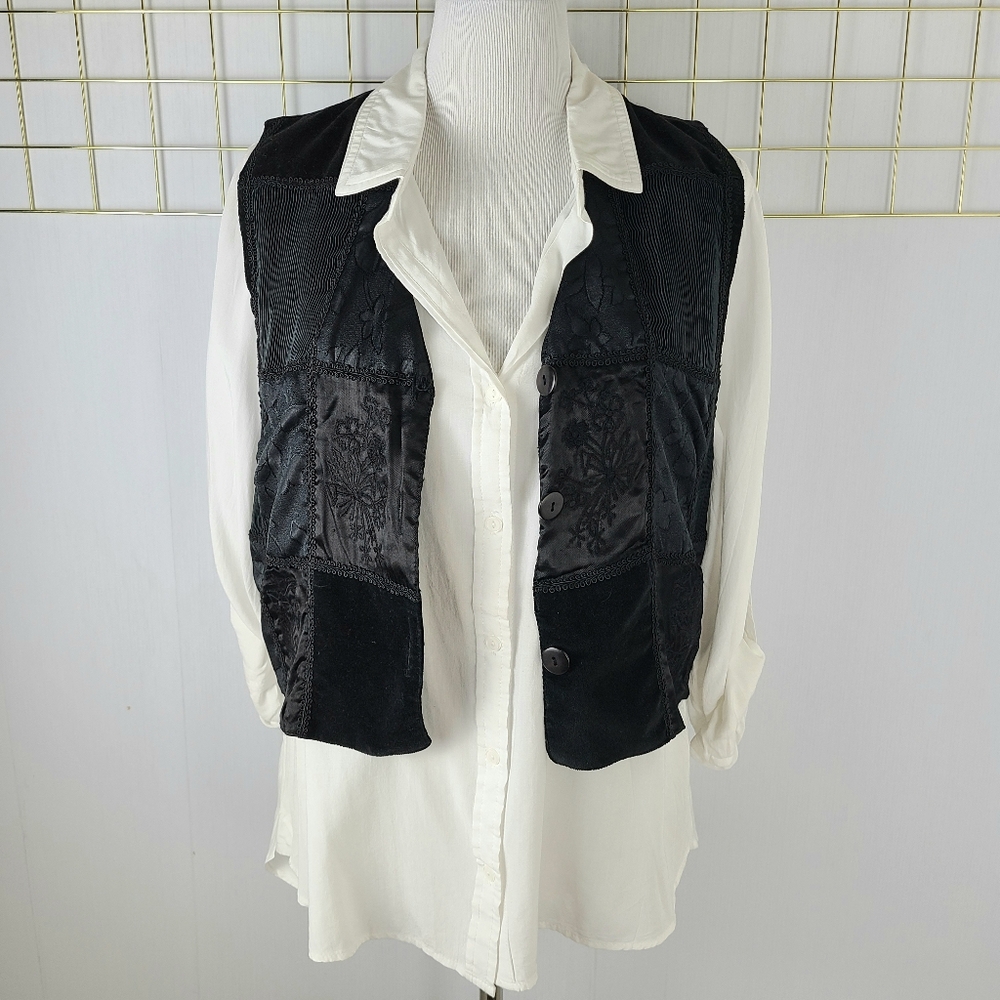 Tantrums Black Patchwork Embroidered Vintage Vest - image 6